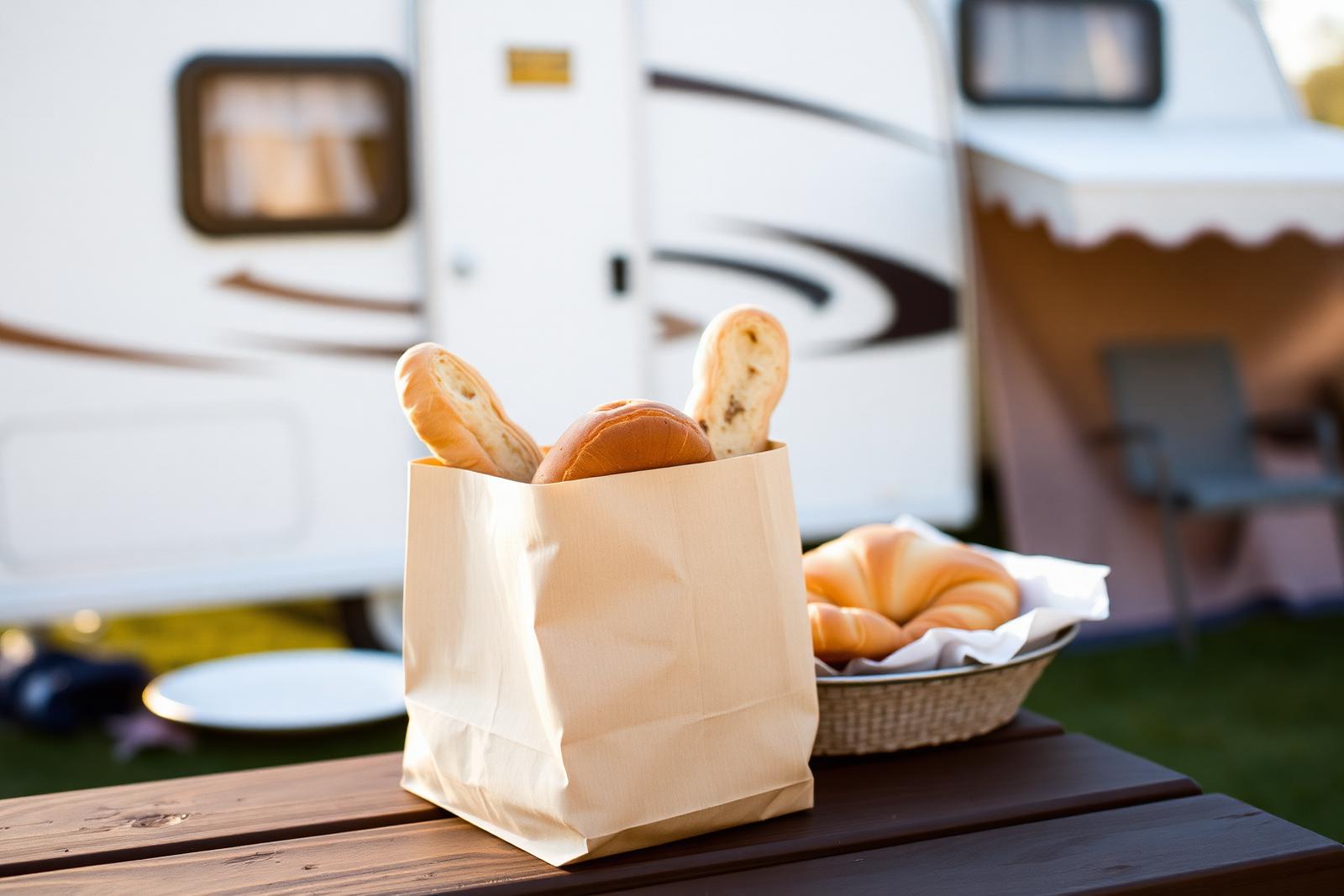 Sacchetto di pane e brioche consegnato al tavolo di una piazzola