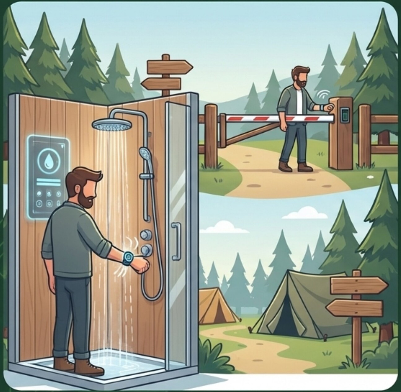 Illustrazione del braccialetto RFID Tourist Organizer per docce e accessi al campeggio